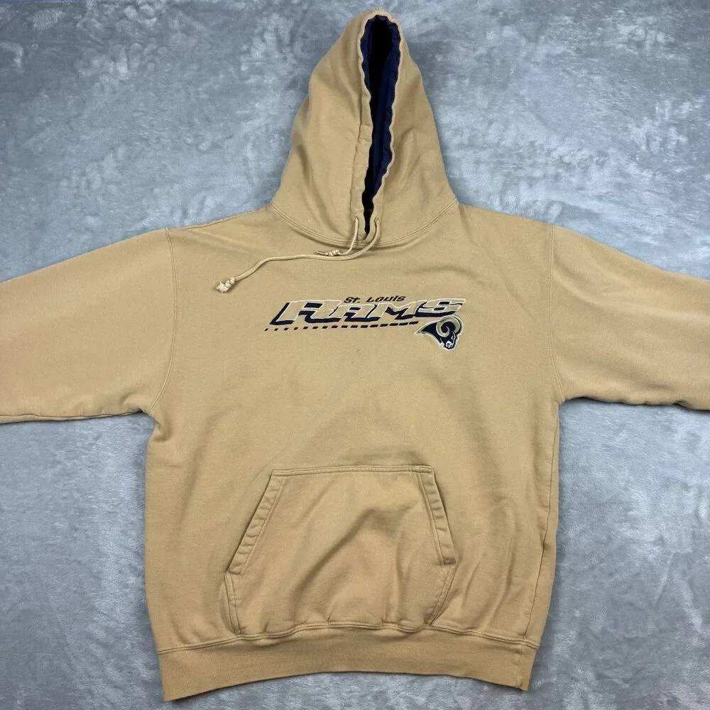 Vintage St. Louis Rams NFL Logo Athletic Game Day Hoodie Tan Large